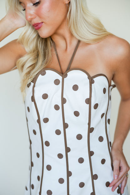 Polka Dot Scalloped Halter Dress