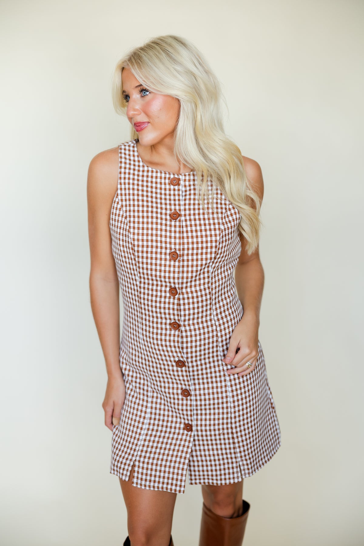 Gingham Button Front Dress