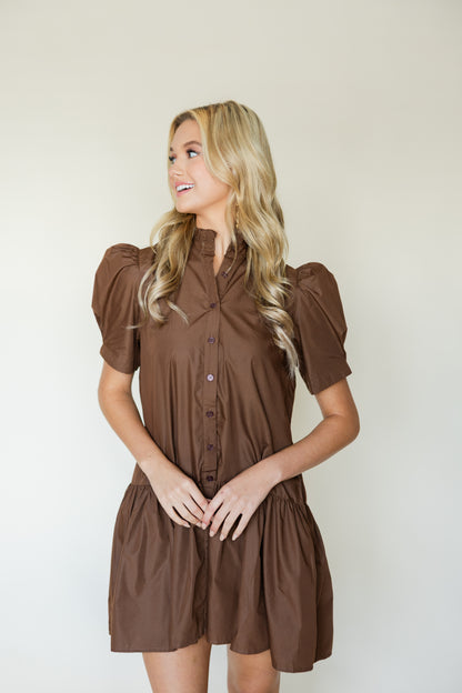 Button Front Ruffle Collar Dress