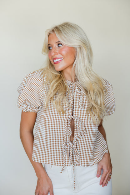 Gingham Tie Front Top