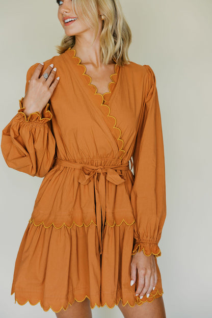 Embroidered Scallop Tie Mini Dress