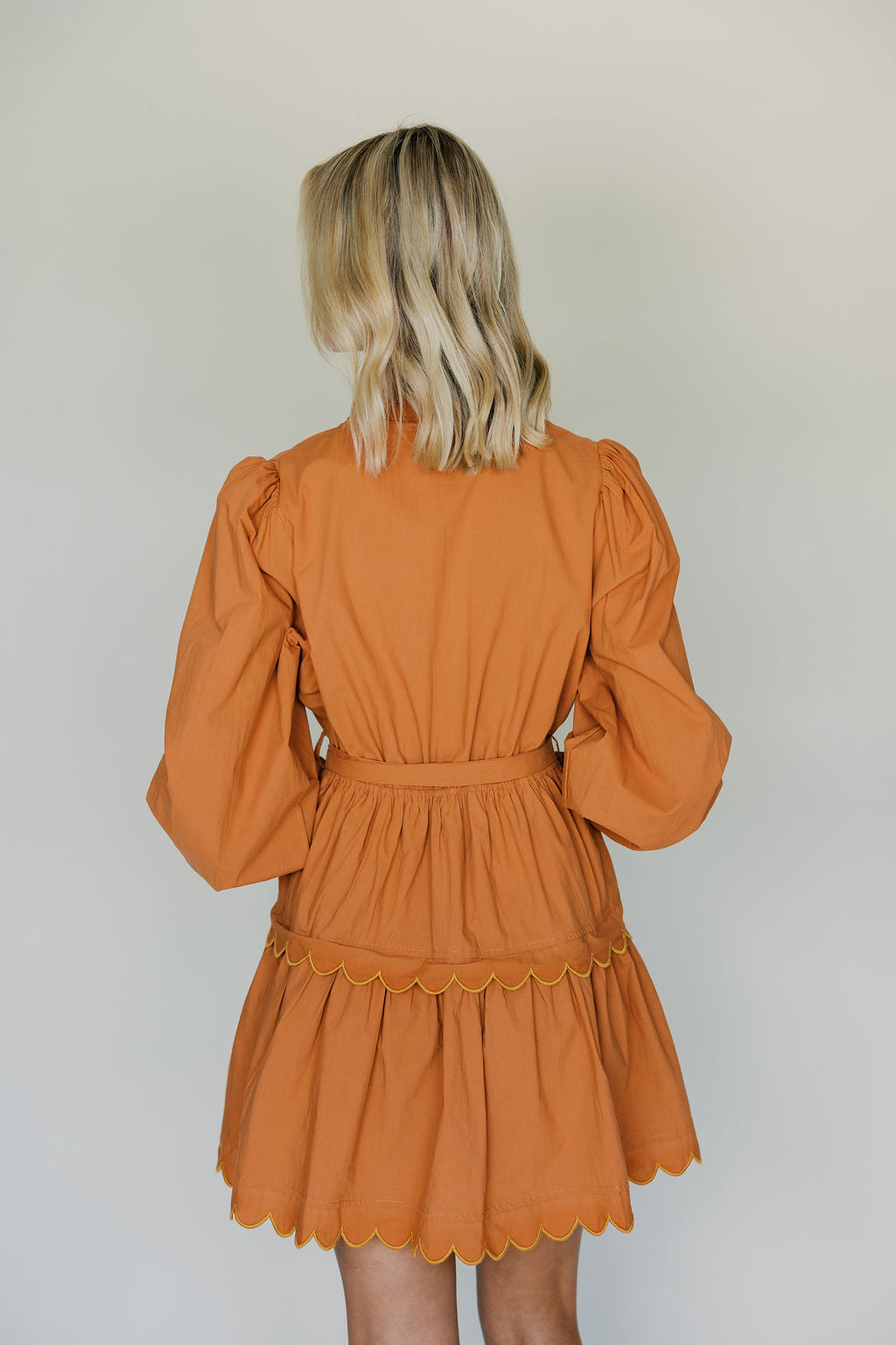 Embroidered Scallop Tie Mini Dress