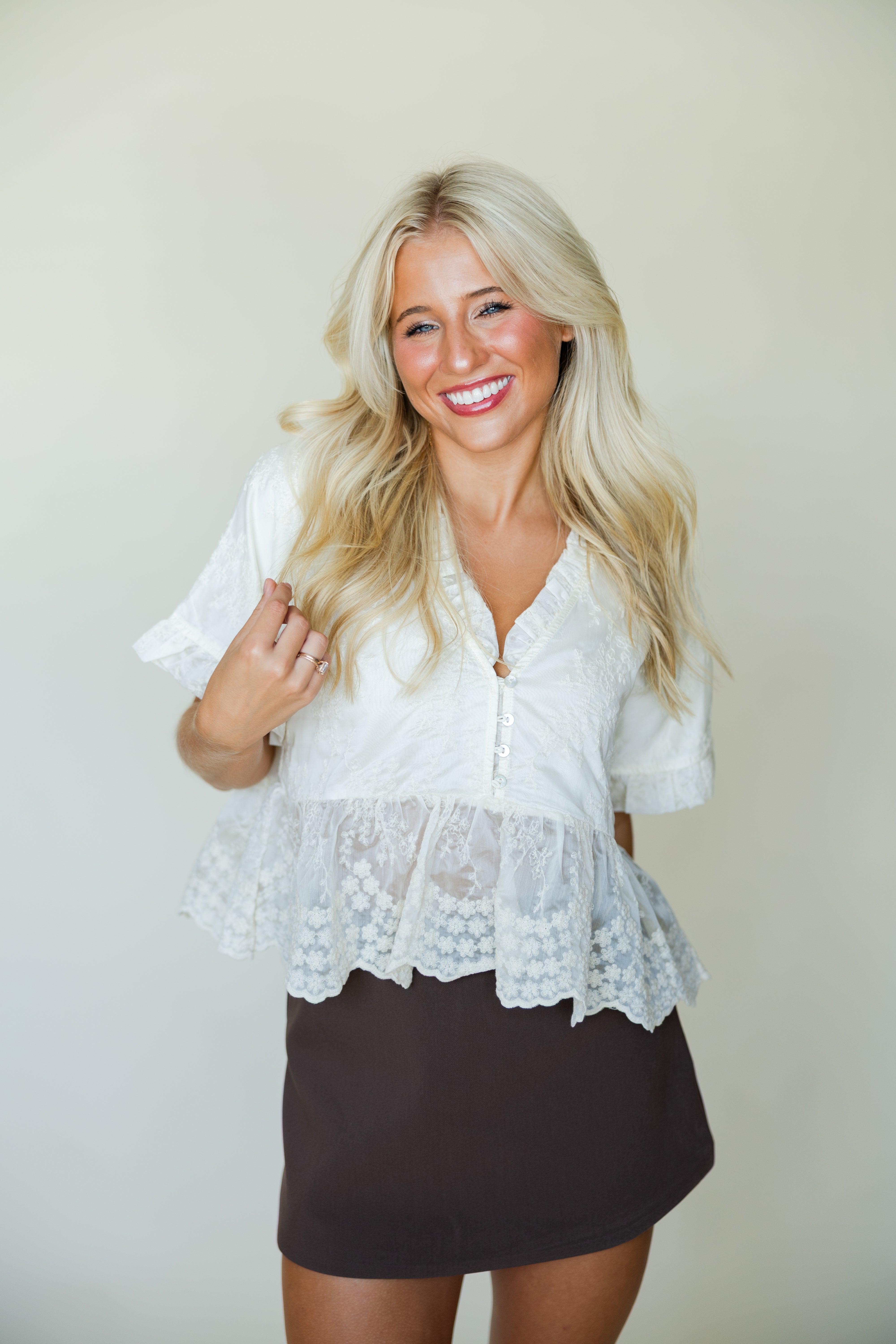 Embroidered Lace Peplum Top – Therapy Boutique