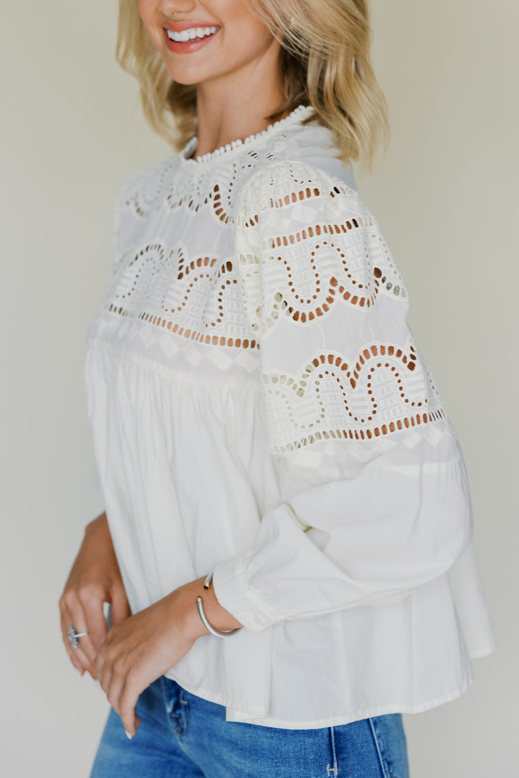 Eyelet Lace Babydoll Blouse