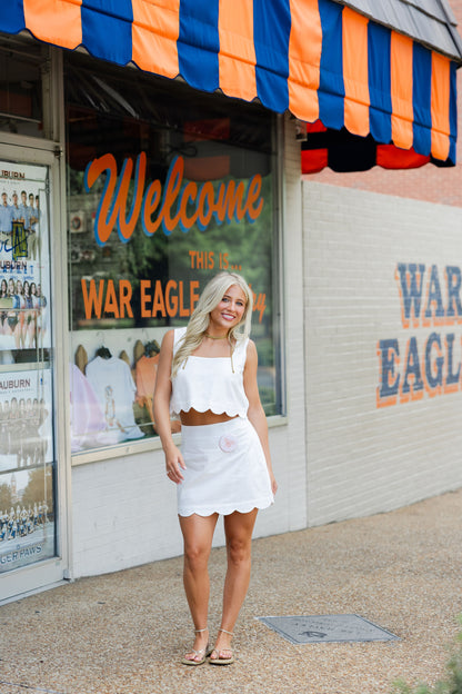 Sleeveless Scallop Hem Crop Top And Skirt Set