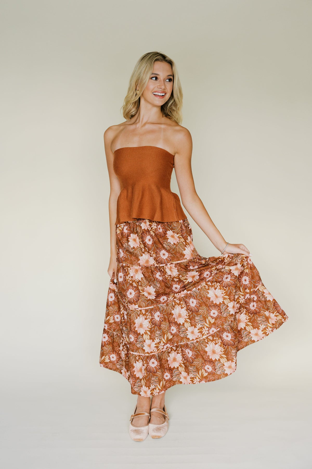 Tiered Floral Maxi Skirt