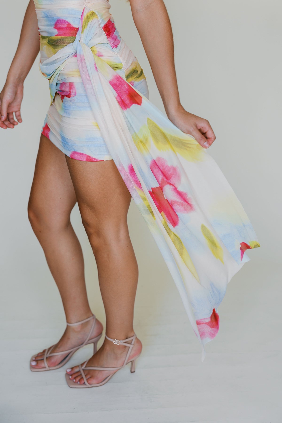 Sleeveless Boat Neck Ruched Mini Dress