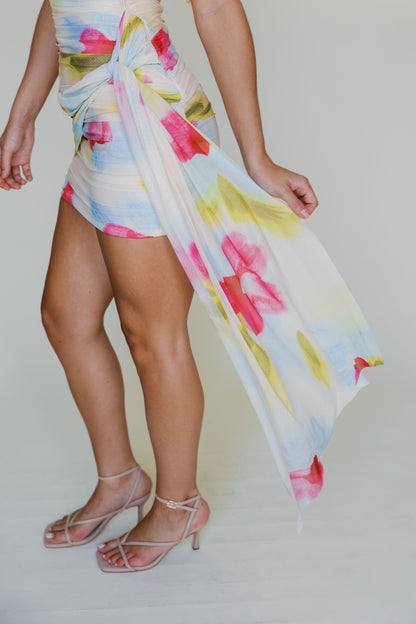 Sleeveless Boat Neck Ruched Mini Dress