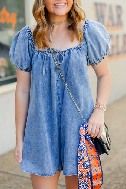 Denim Puff Sleeve Romper