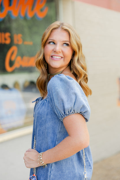 Denim Puff Sleeve Romper