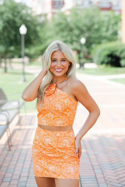 Paisley Floral Rosette Top & Skirt Set