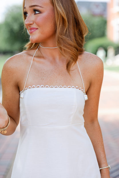 Linen Rope Embroidered Mini Dress