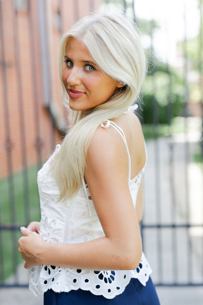 Embroidered Eyelet Peplum Top