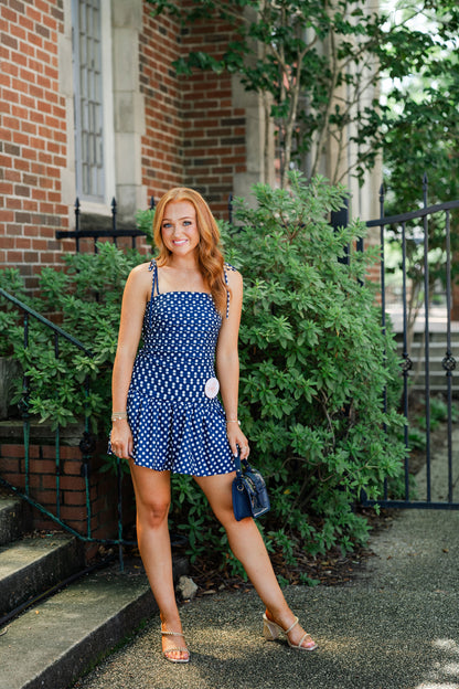 Polka Dot Pleated Mini Dress