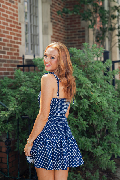Polka Dot Pleated Mini Dress