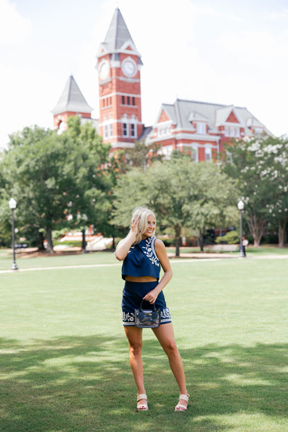 Embroidered Crop Top & Mini Skirt Set