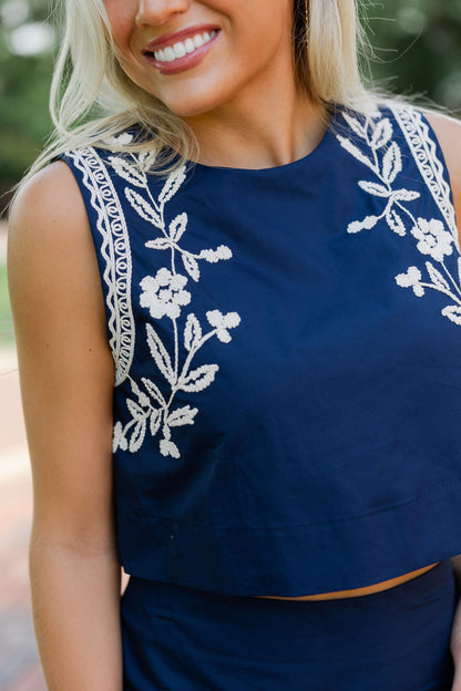 Embroidered Crop Top & Mini Skirt Set