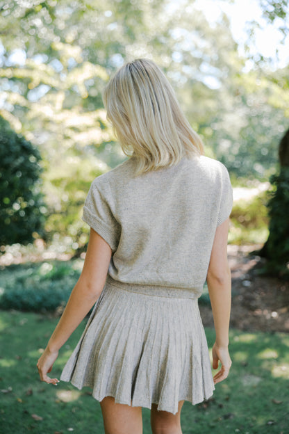 Taupe Turtleneck Crop Top and Pleated Skirt Set