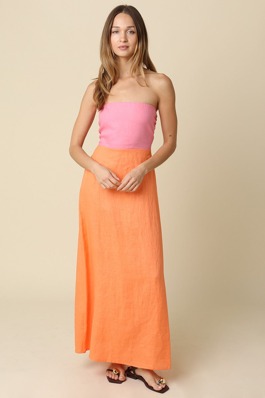 Mei Contrast Linen Maxi Dress