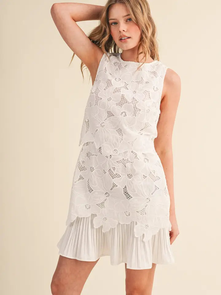 Floral Lace Flounce Hem Dress