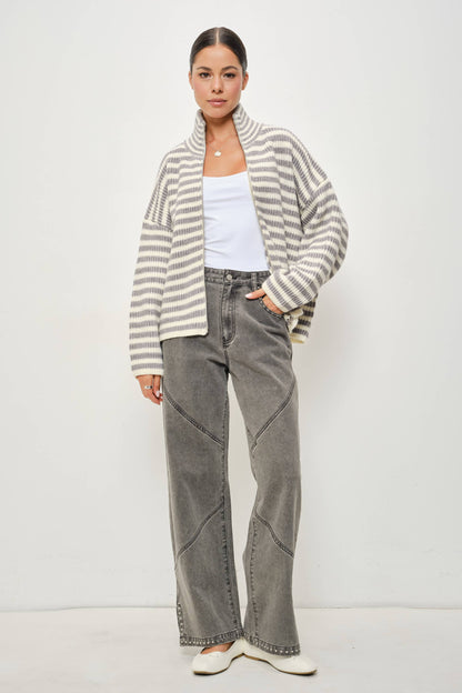 ZANE STRIPED MOCKED NECK ZIP UP JACKET