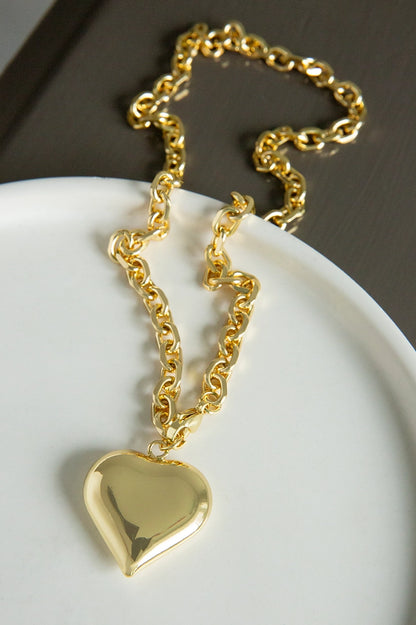 Large Hollow Heart Charm Necklace