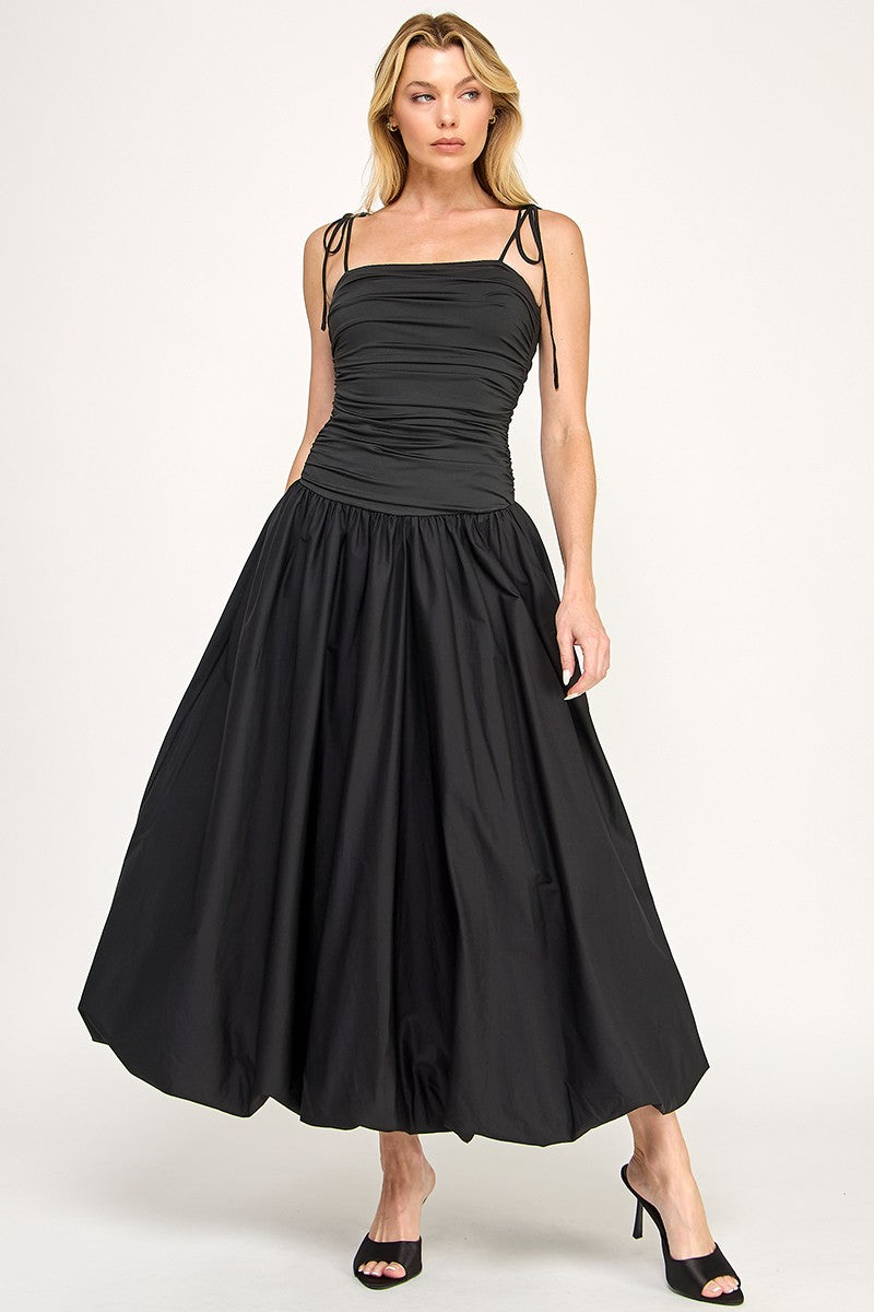 Ruched Bubble Hem Midi Dress