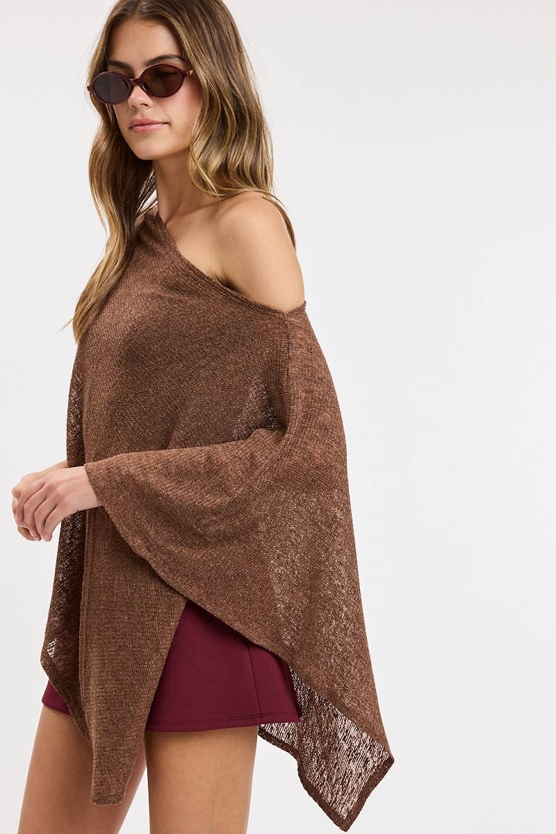 ASYMMETRIC DRAPE FLOWY KNIT PONCHO
