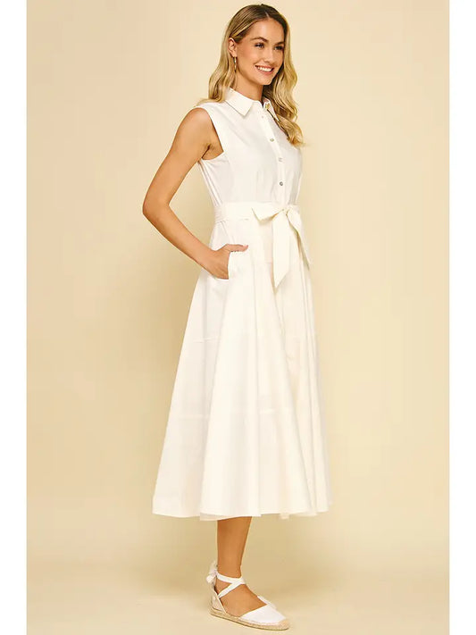 Button Down Tie Waist Dress