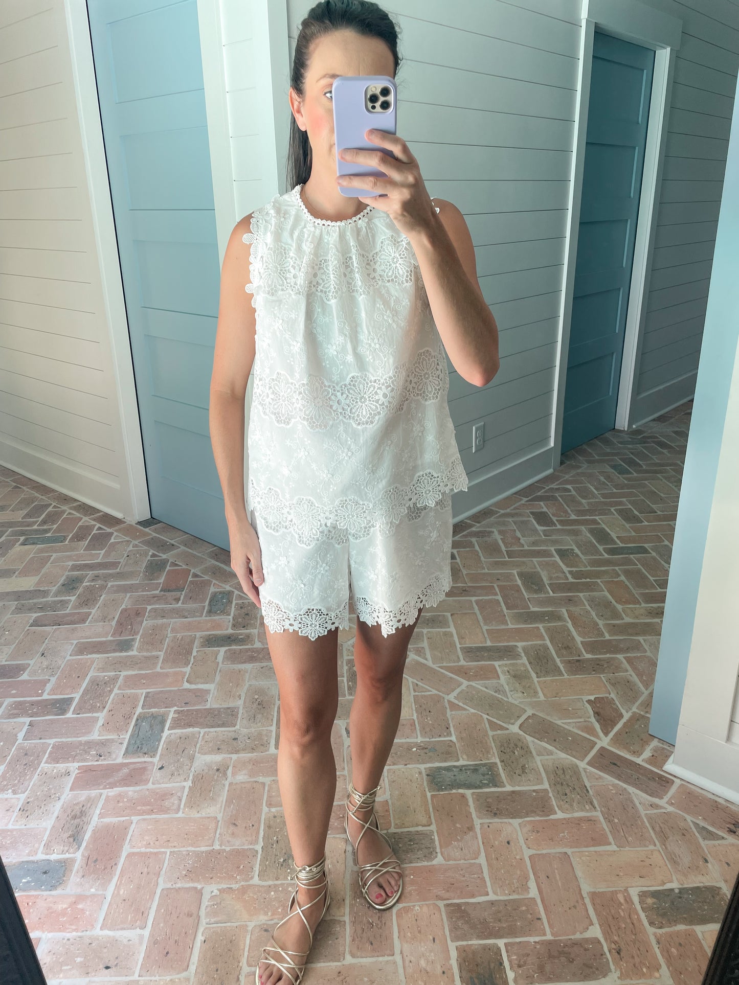 Lace Embroidered Top & Shorts Set