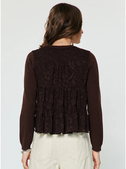 Mixed Media Floral Back Sweater Top