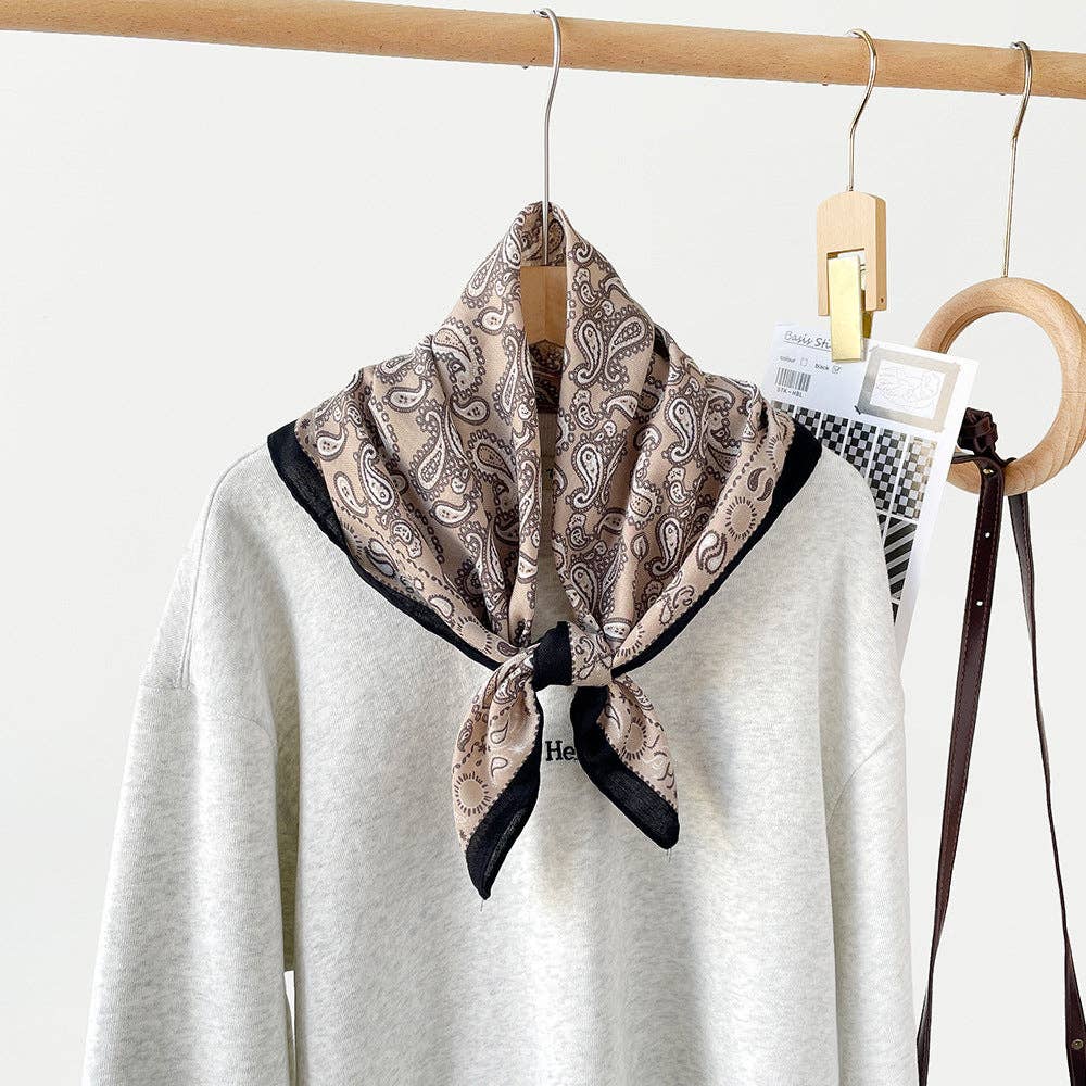 Splicing Print Vintage Square Silk Scarf
