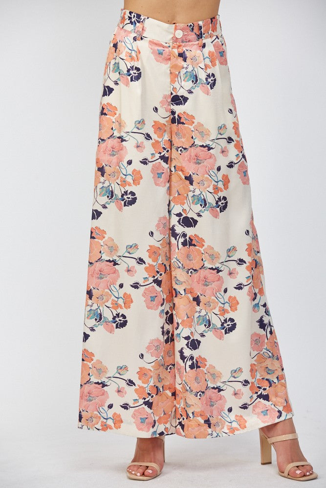 Floral Satin Wide Leg Pants