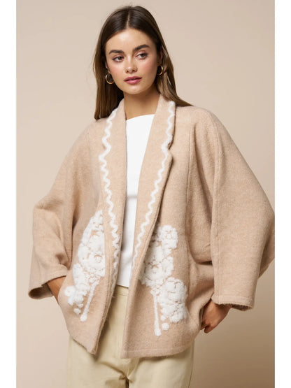 Floral Embroidery Collared Jacket