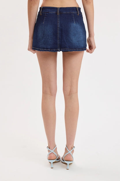 Lightly Washed Denim Casual Micro Mini Skort