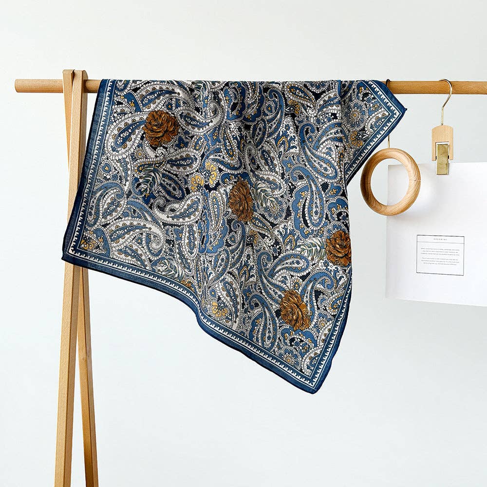 Splicing Print Vintage Square Silk Scarf