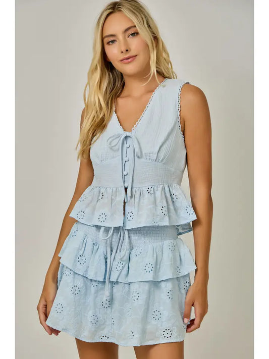 Floral Eyelet Lace Peplum Blouse & Skort Set