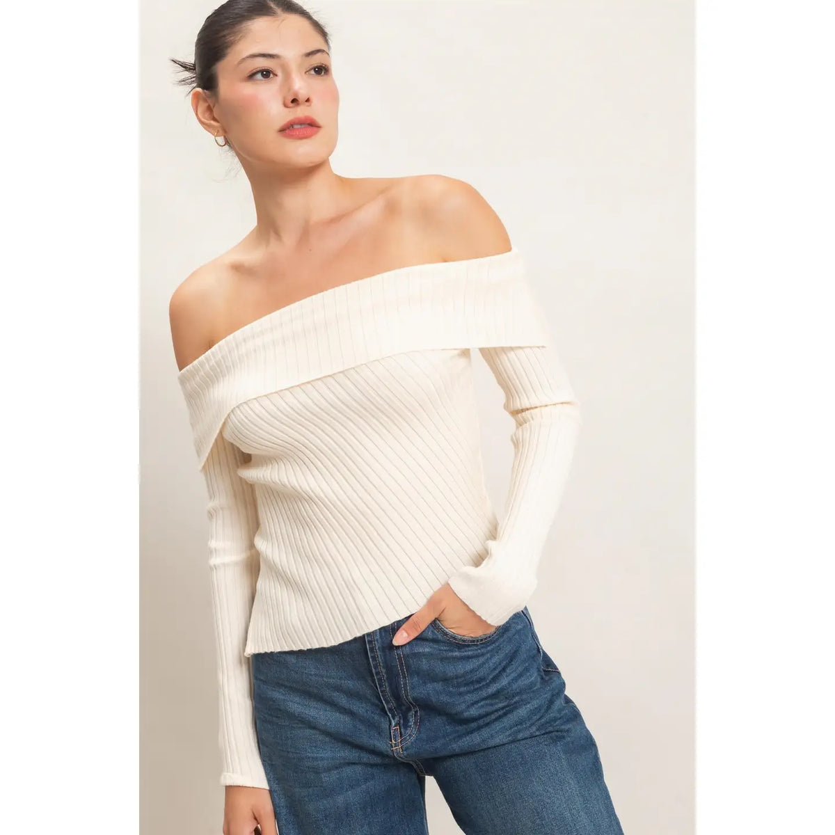 Ribbed Off-Shoulder Sweater