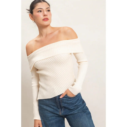Ribbed Off-Shoulder Sweater