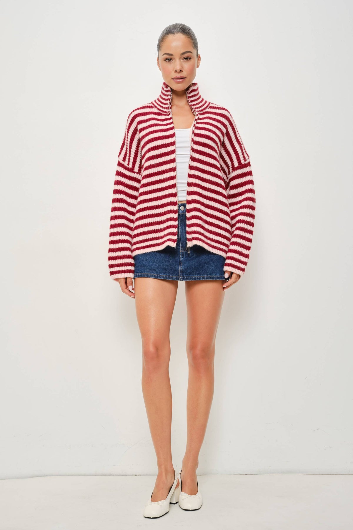 ZANE STRIPED MOCKED NECK ZIP UP JACKET