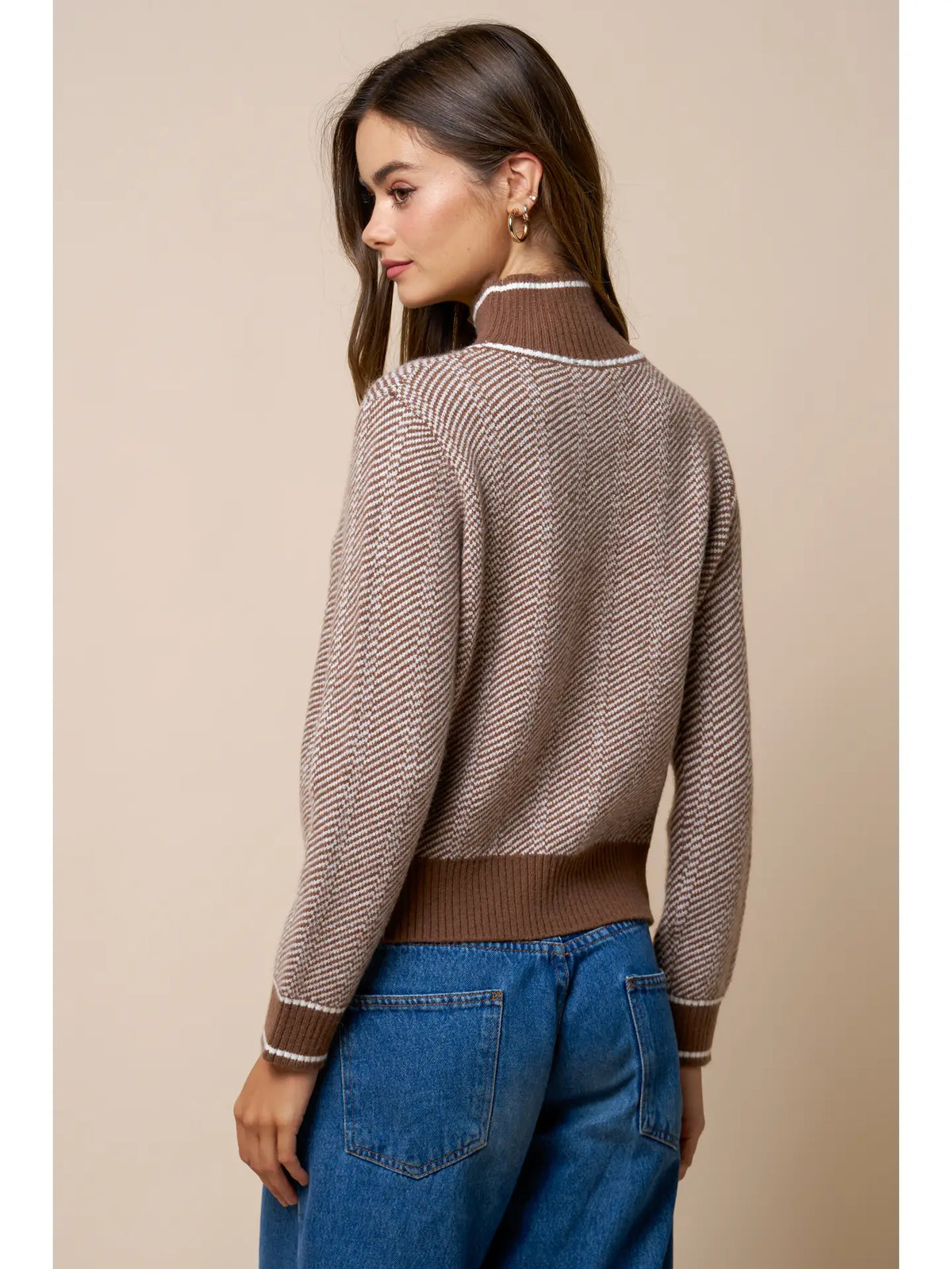 Contrast Trim Turtleneck Knit Sweater