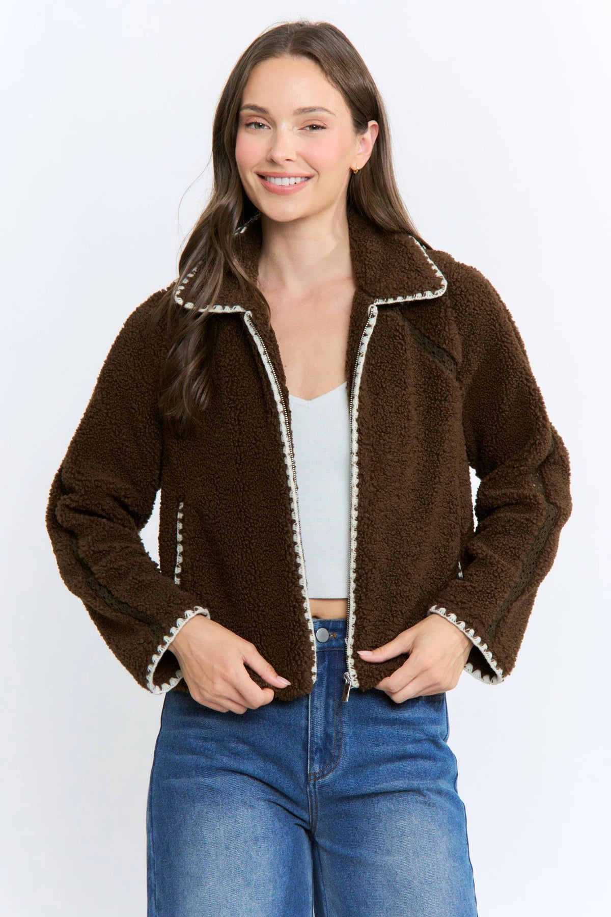 Contrast Trim Sherpa Jacket