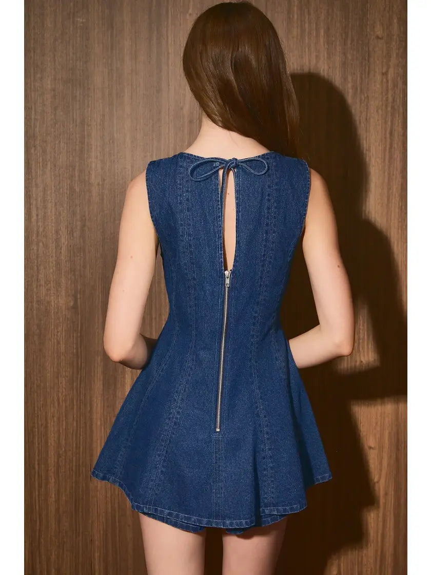 Sleeveless Flared A-Line Denim Mini Romper