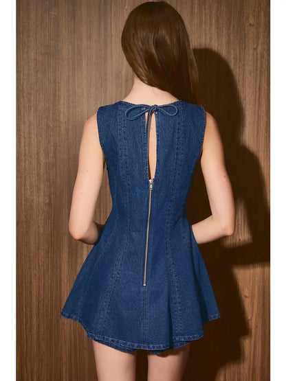 Sleeveless Flared A-Line Denim Mini Romper