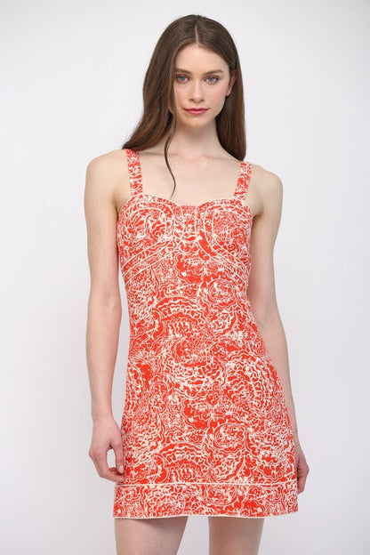 Abstract Floral Structured Linen Dress