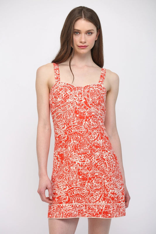 Abstract Floral Structured Linen Dress