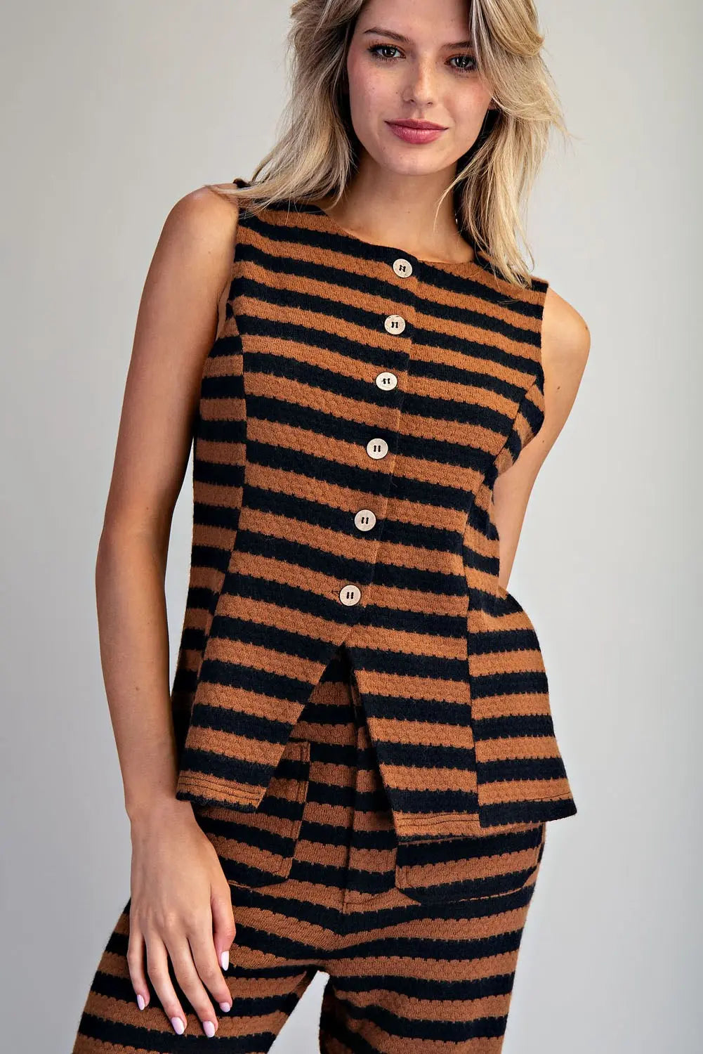 Striped Knit Button Down Vest