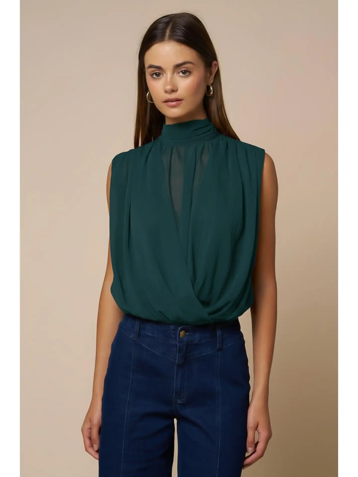 SLEEVELESS DRAPED TOP W/ BACK NECK TIE