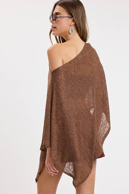 ASYMMETRIC DRAPE FLOWY KNIT PONCHO
