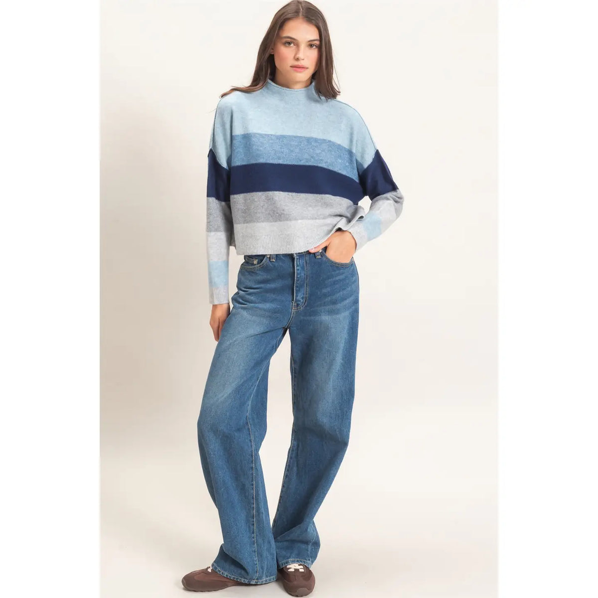 Color Block Turtleneck Sweater